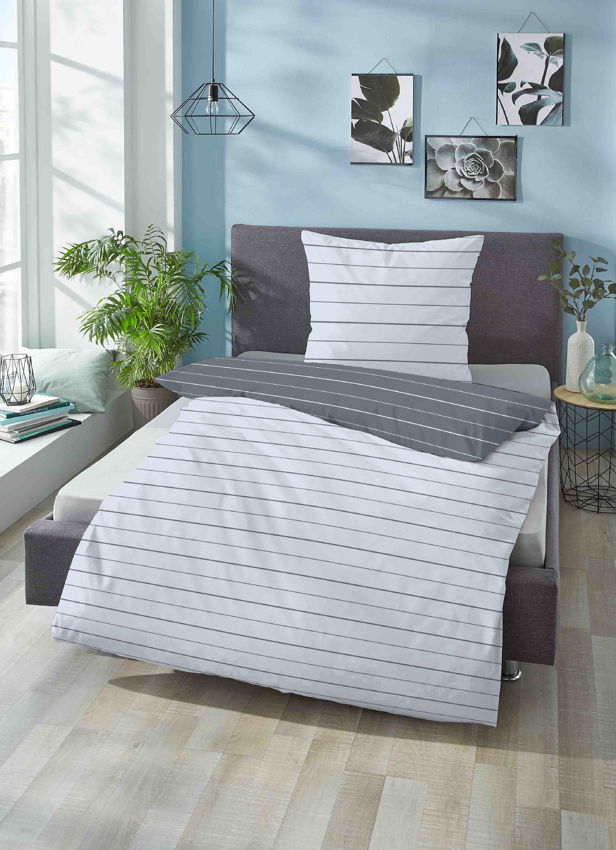 biberna Mako-Satin Kopfkissenbezug Blau – Produktdetail