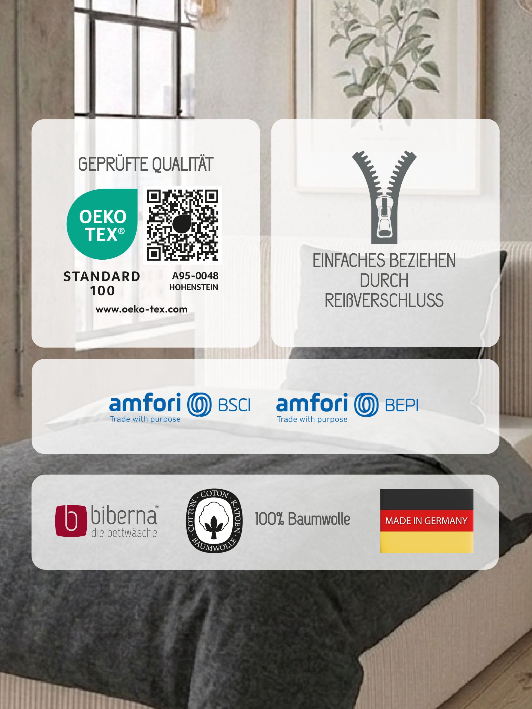 biberna Melange-Flanell Bettwäsche Titanium – Produktdetail