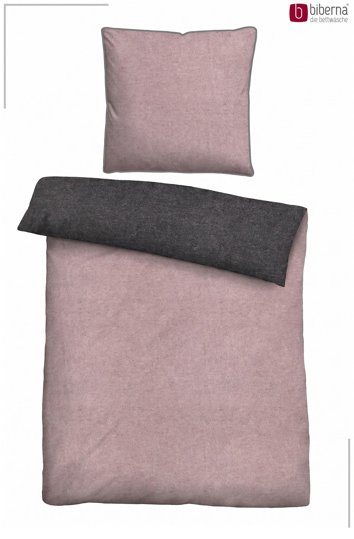 biberna Melange-Flanell Bettwäsche – Set flach ausgelegt
