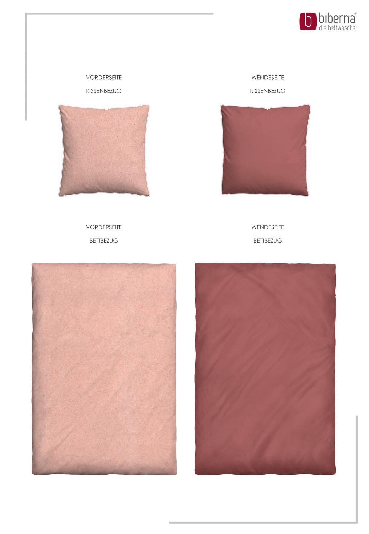 biberna Melange-Flanell Bettwäsche – Vorder- und Wendeseite