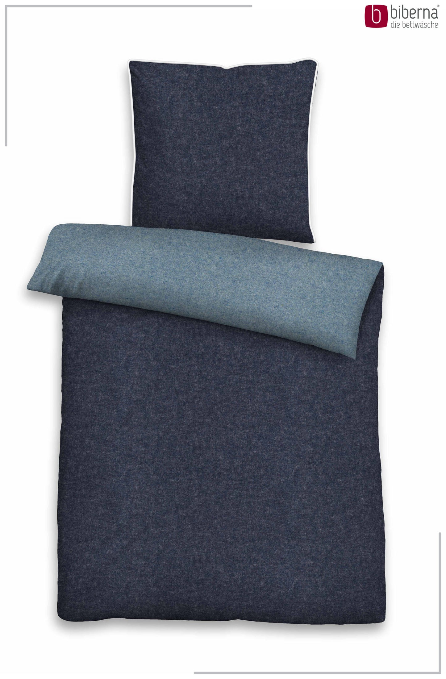 biberna Melange-Flanell Bettwäsche Blau – Produktdetail
