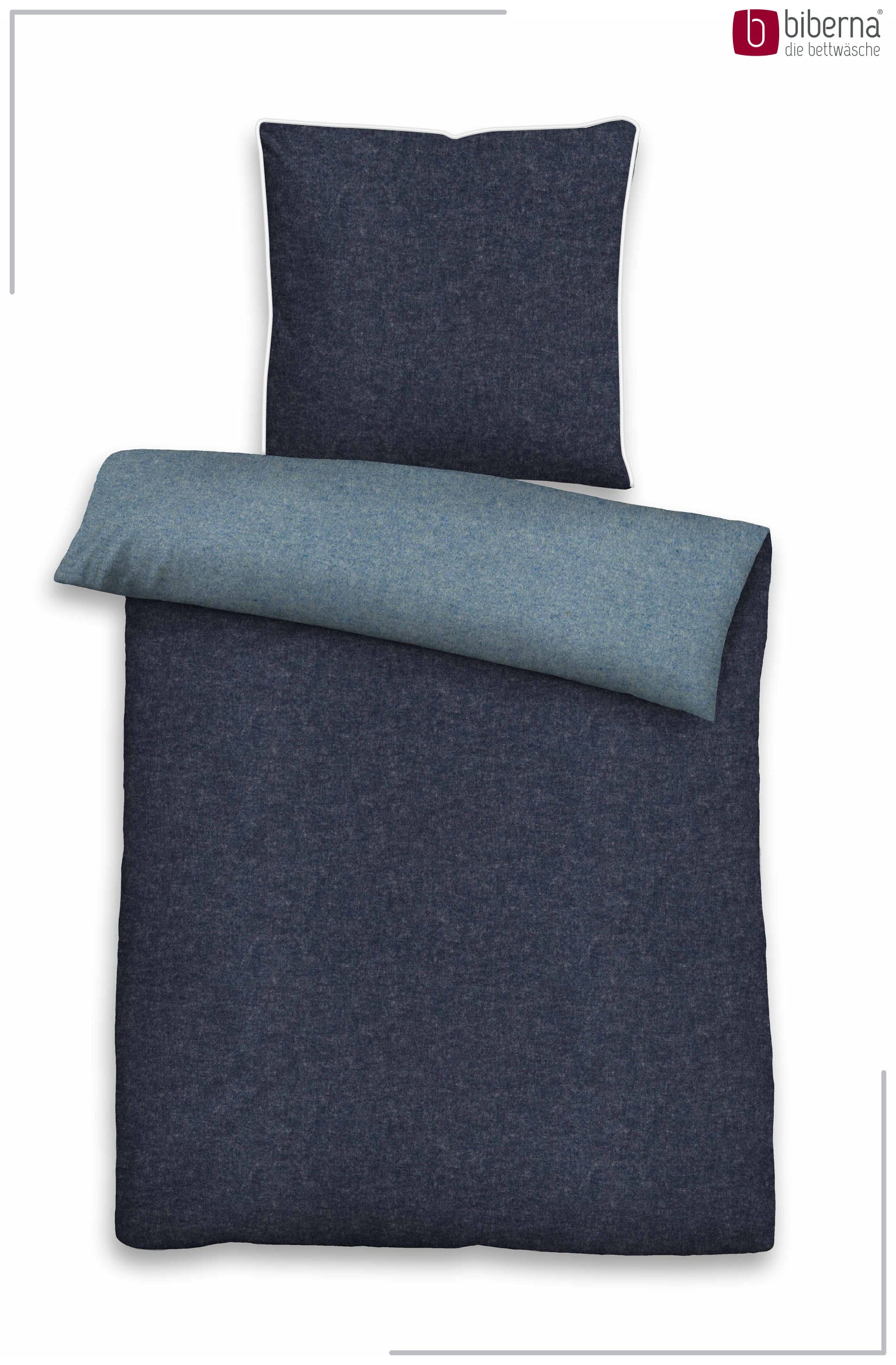 biberna Melange-Flanell Bettwäsche Blau – Produktdetail