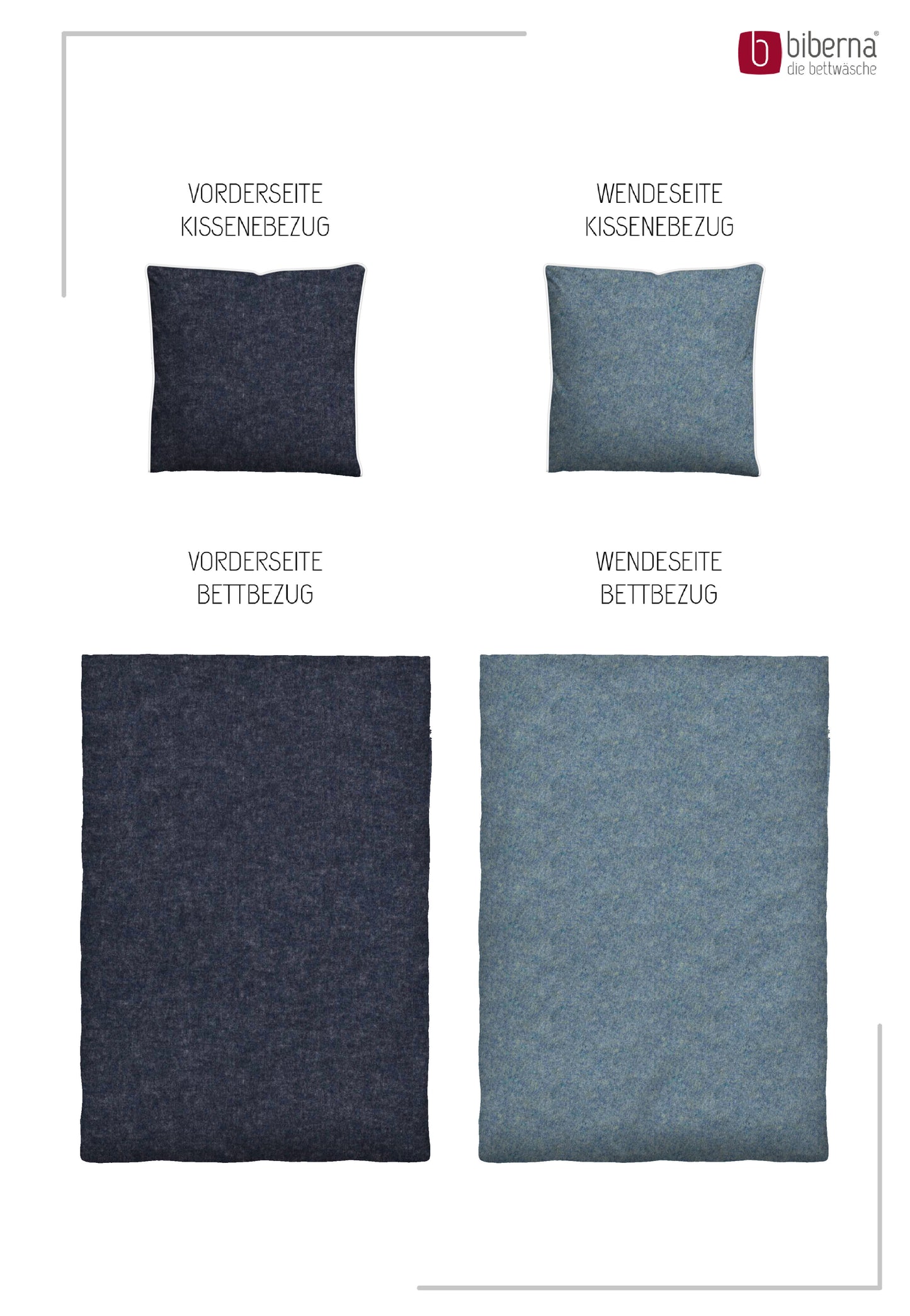 biberna Melange-Flanell Bettwäsche Blau – Produktdetail