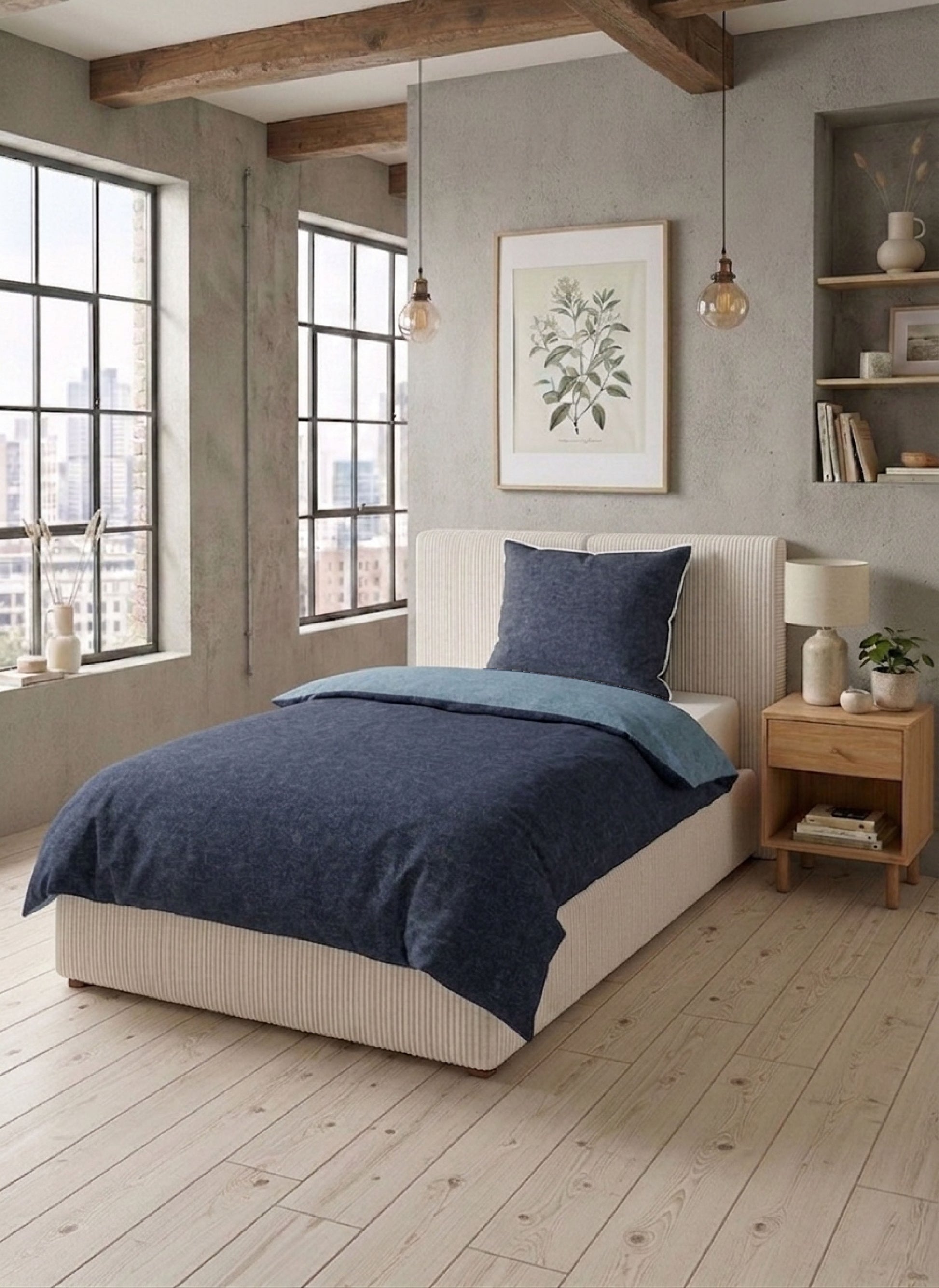 biberna Melange-Flanell Bettwäsche Blau – Produktdetail
