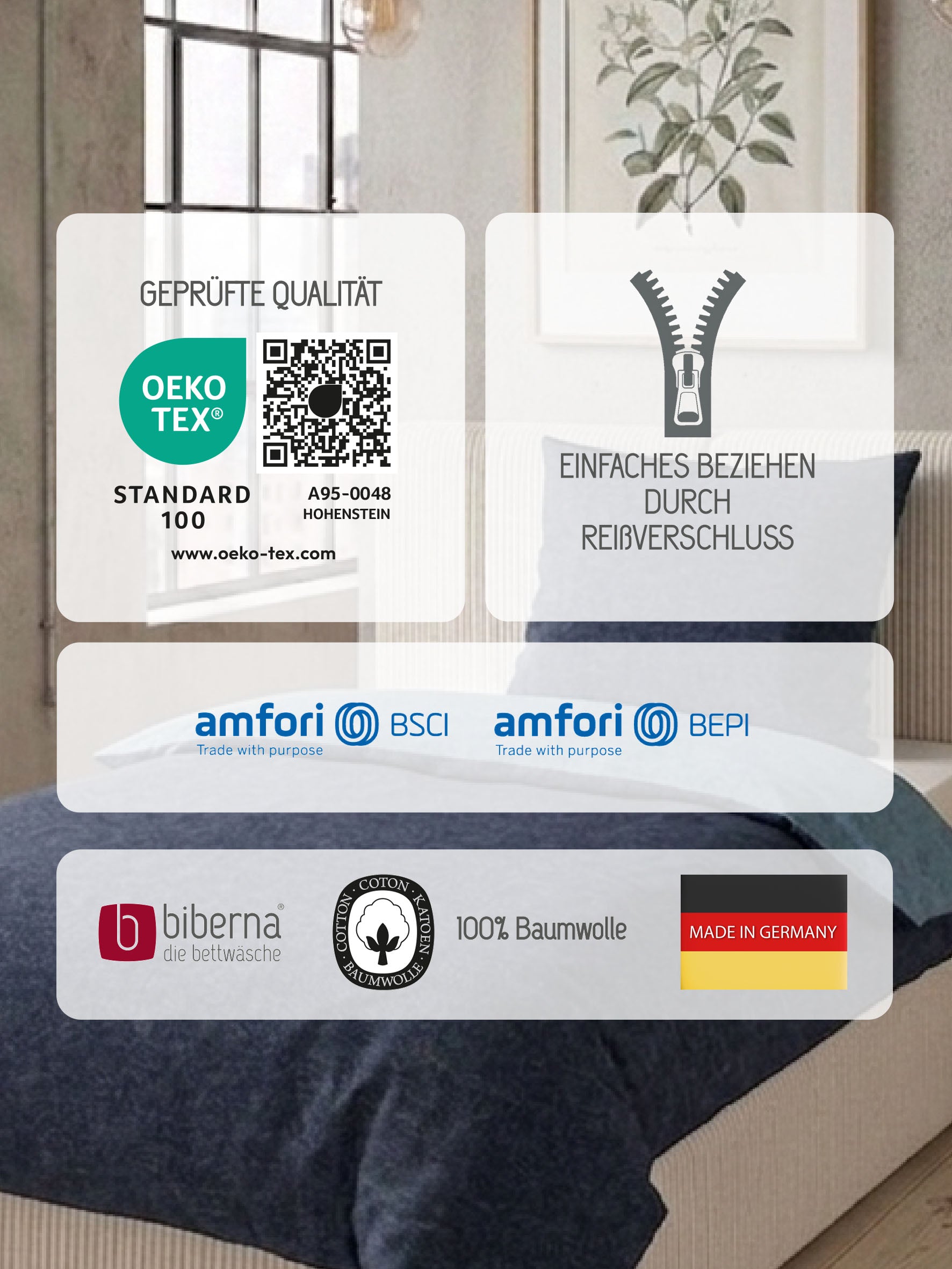 biberna Melange-Flanell Bettwäsche Blau – Produktdetail