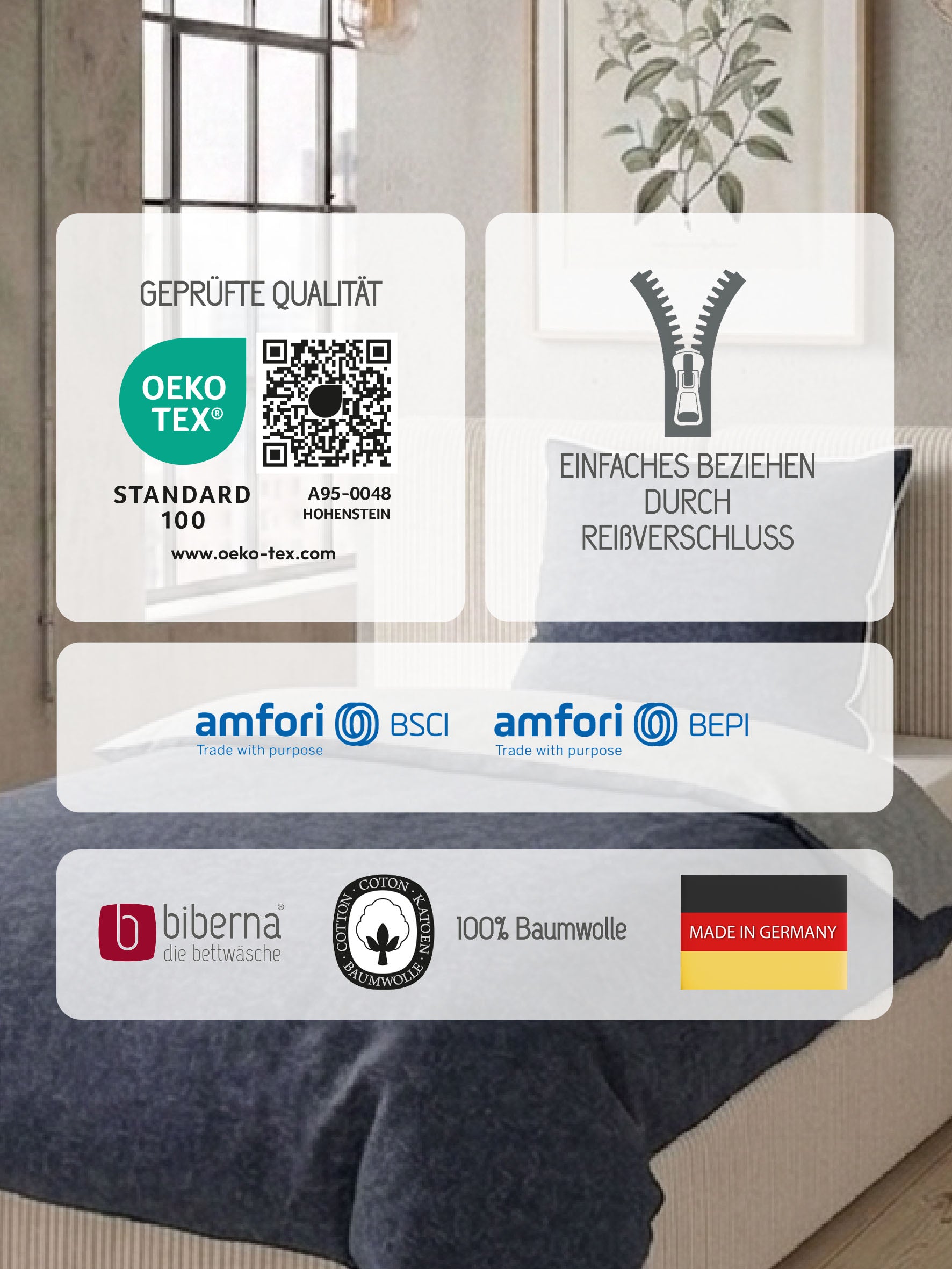 biberna Melange-Flanell Bettwäsche Marine – Produktdetail
