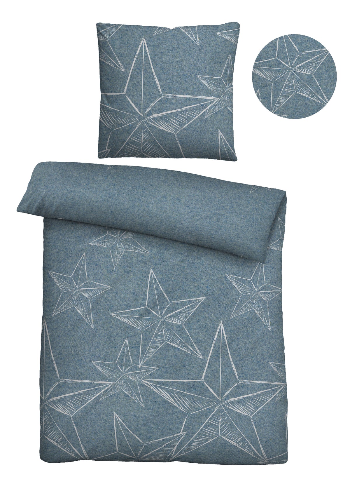 biberna Melange-Flanell Bettwäsche – Stoffmuster Blau