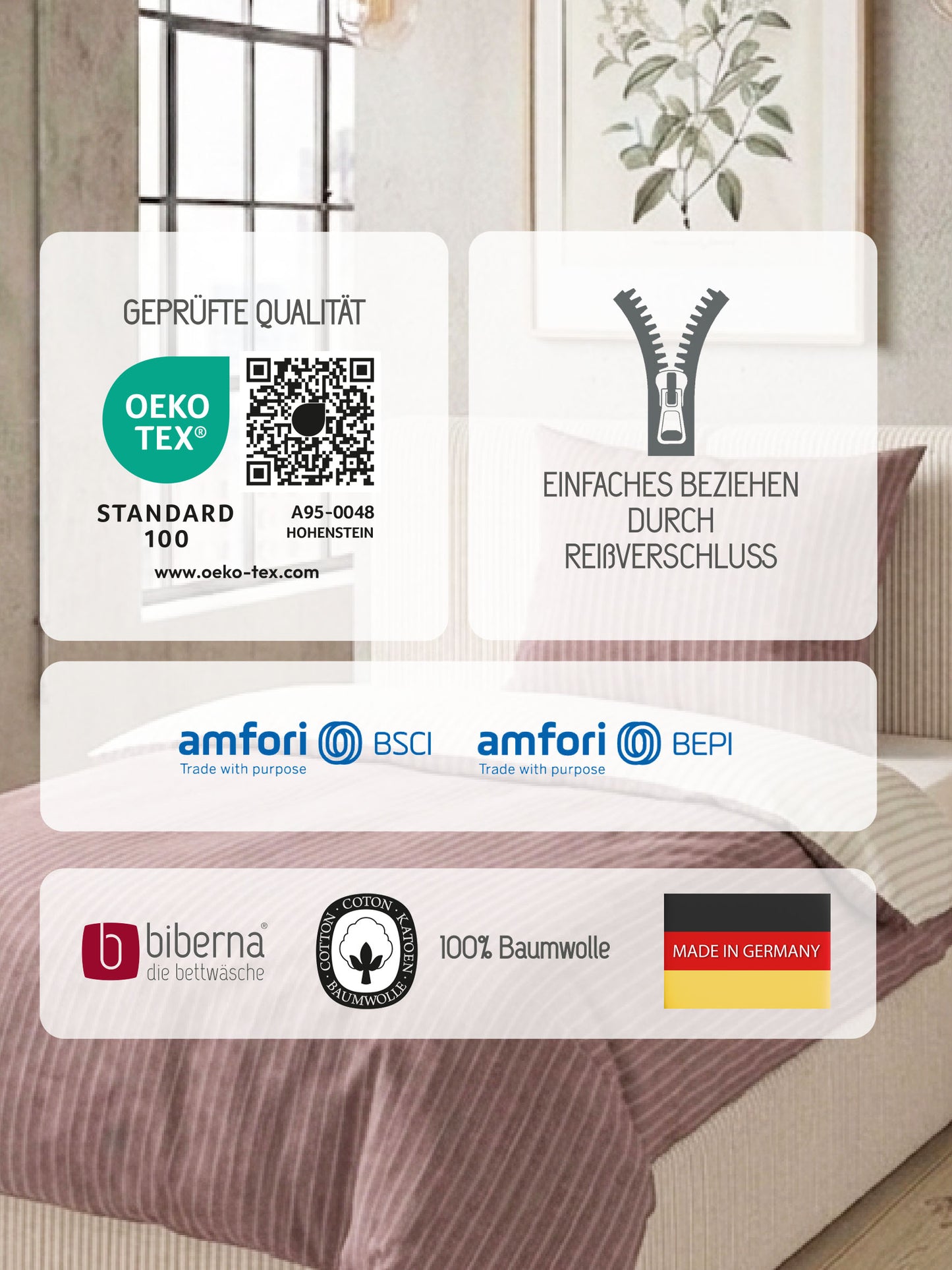 biberna Melange-Flanell Bettwäsche Rose – Produktdetail