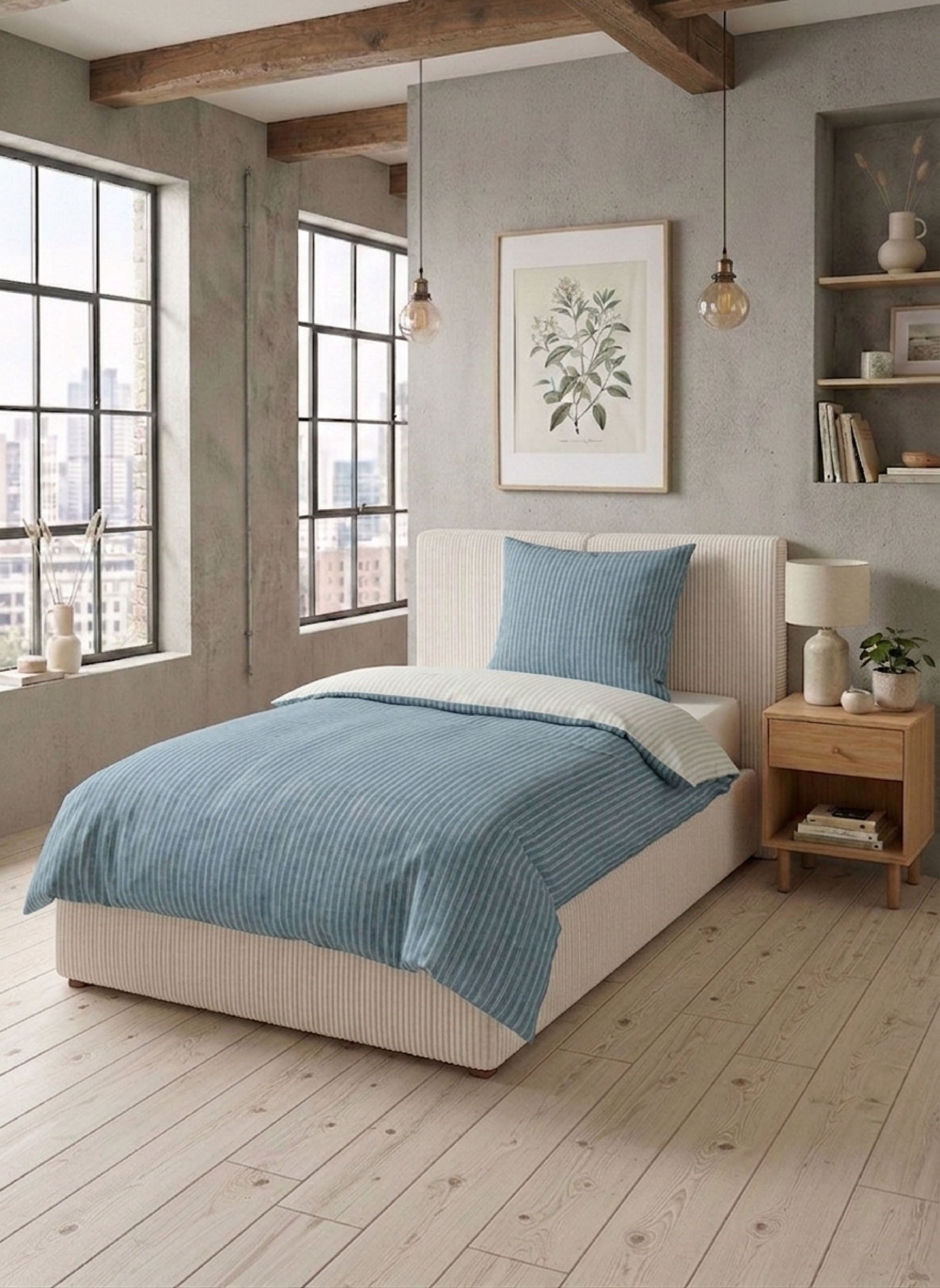 biberna Melange-Flanell Bettwäsche Blau – Produktdetail