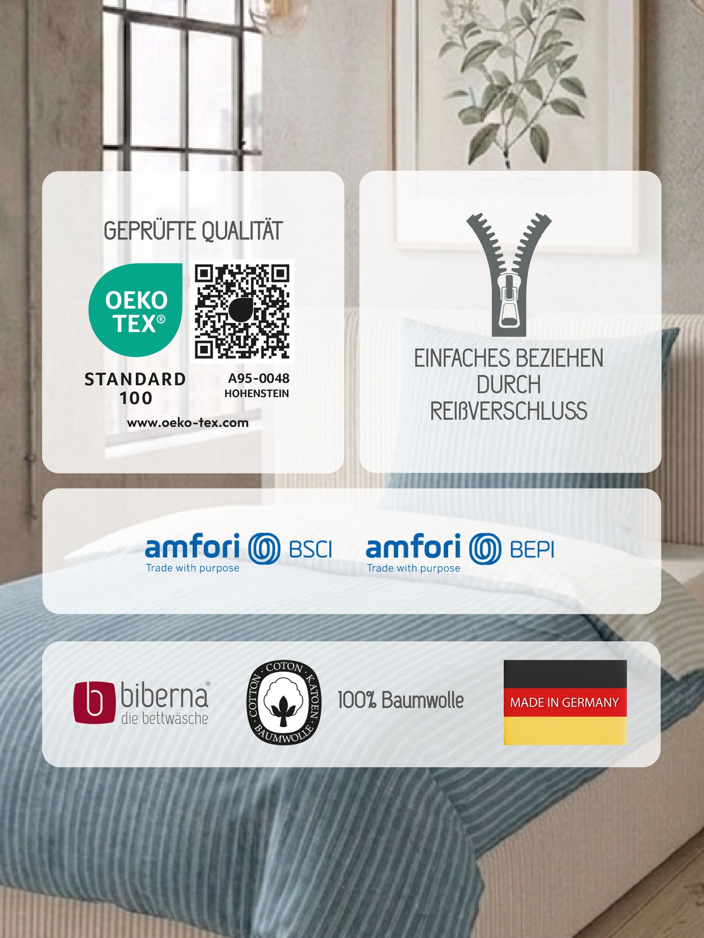 biberna Melange-Flanell Bettwäsche Blau – Produktdetail