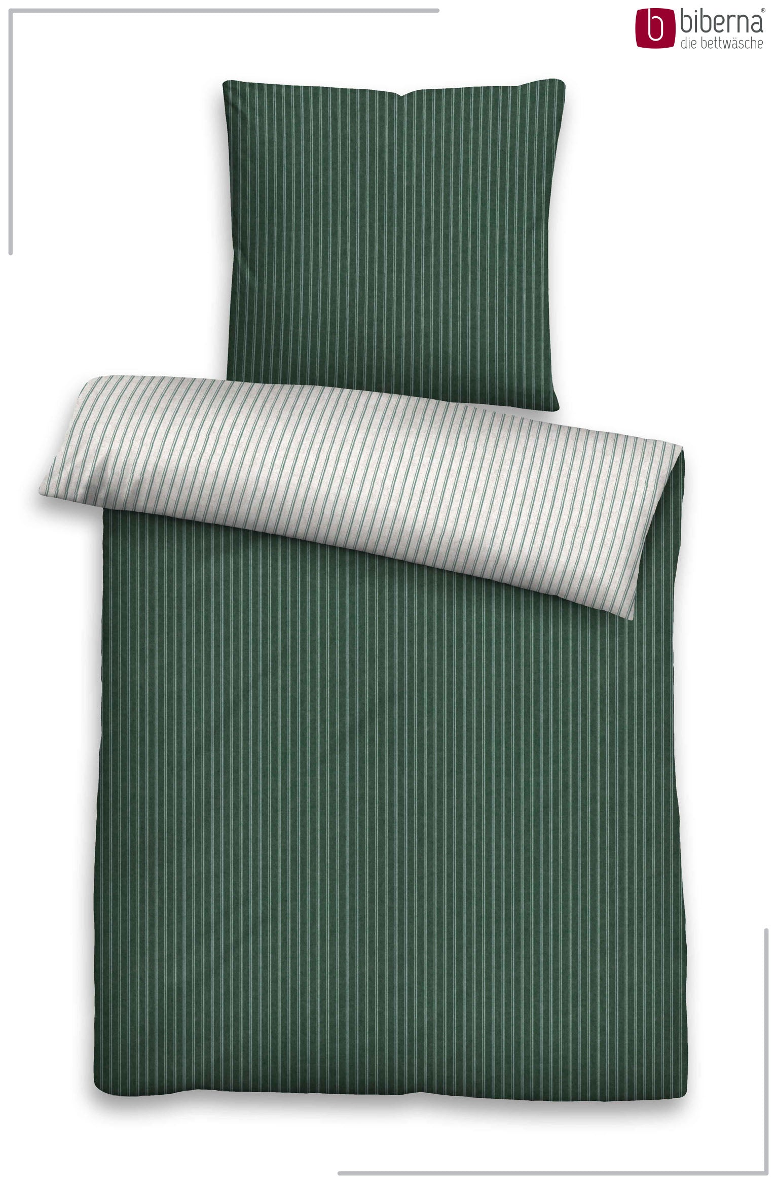 biberna Melange-Flanell Bettwäsche Dunkelgrün – Produktdetail