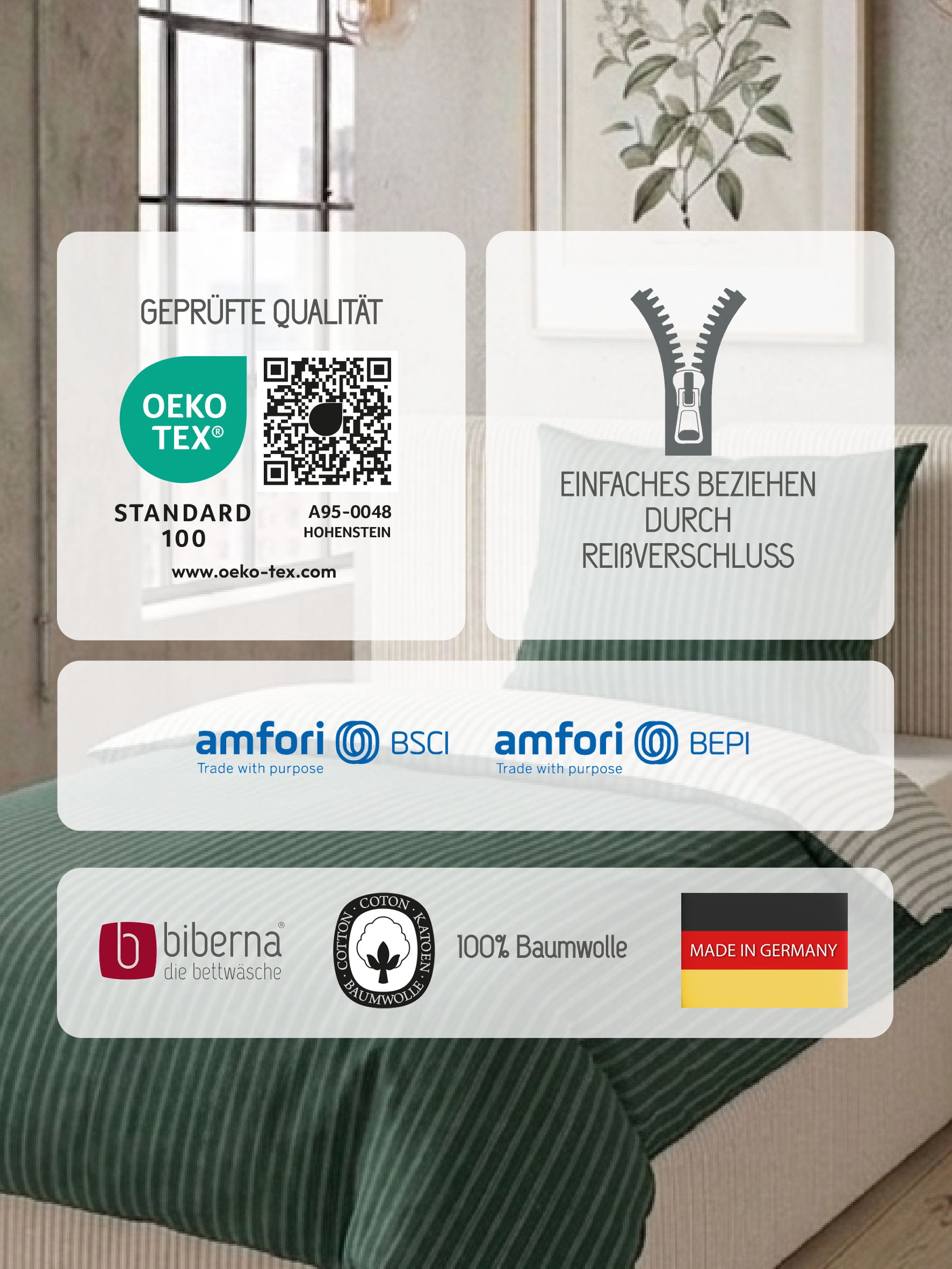 biberna Melange-Flanell Bettwäsche Dunkelgrün – Produktdetail