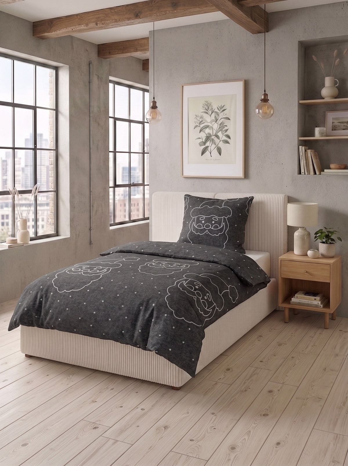 biberna Melange-Flanell Bettwäsche Weihnachtsmann - im Schlafzimmer