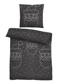 biberna Melange-Flanell Bettwäsche Weihnachtsmann – Titanium & Burgund (0840515)