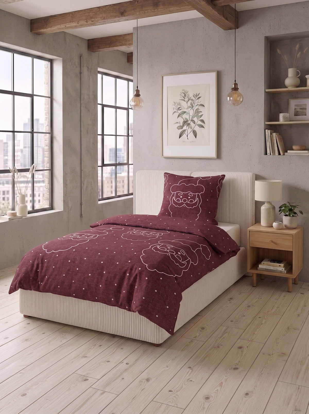 biberna Melange-Flanell Bettwäsche Weihnachtsmann - im Schlafzimmer