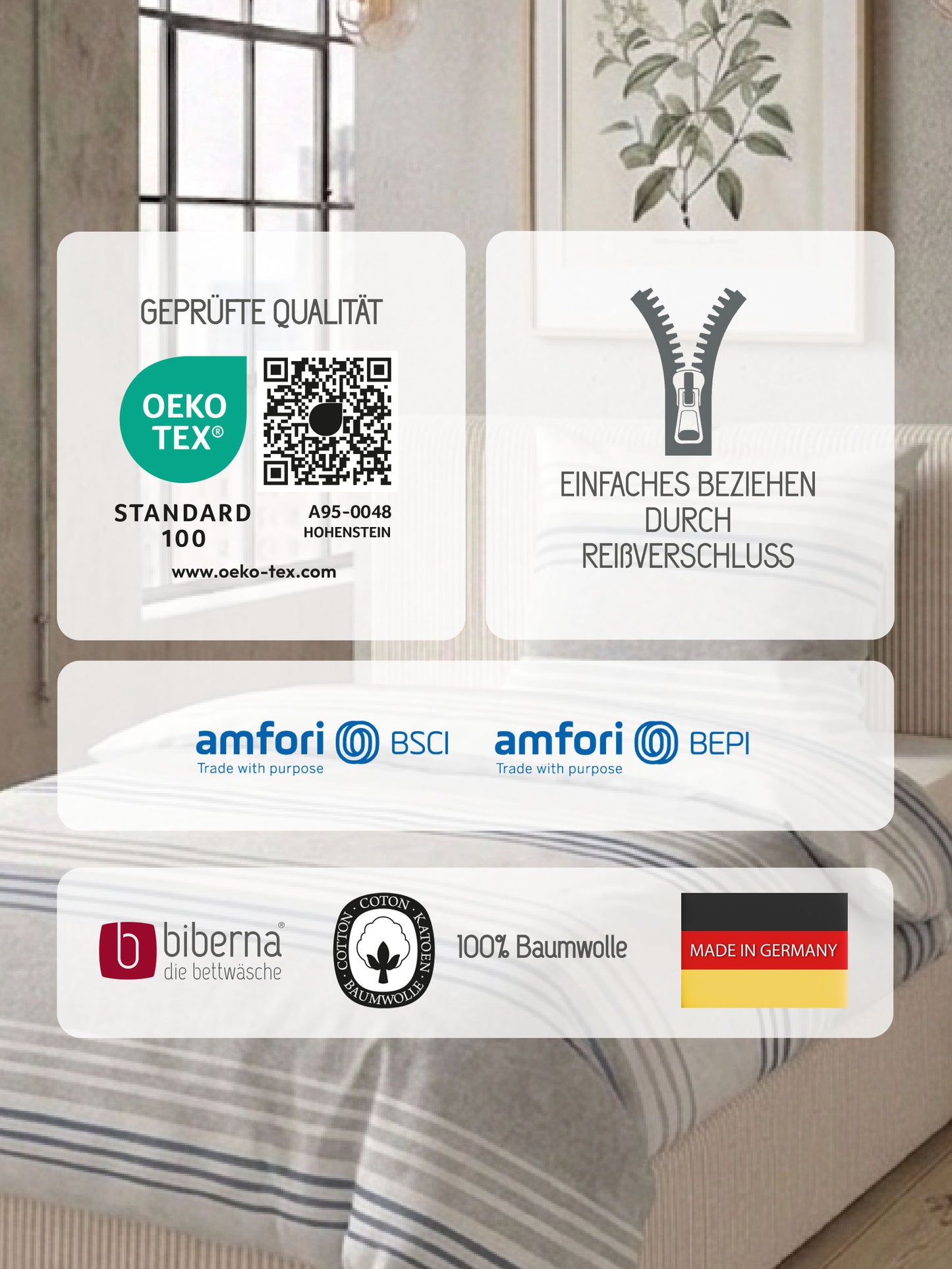 biberna Melange-Flanell Bettwäsche Blau – Produktdetail