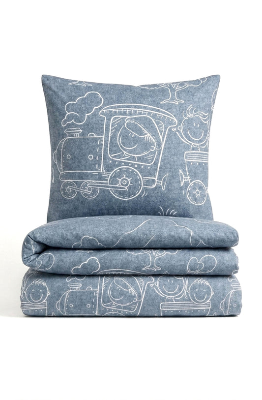 biberna Melange-Flanell Bettwäsche Blau – Melange-Flanell