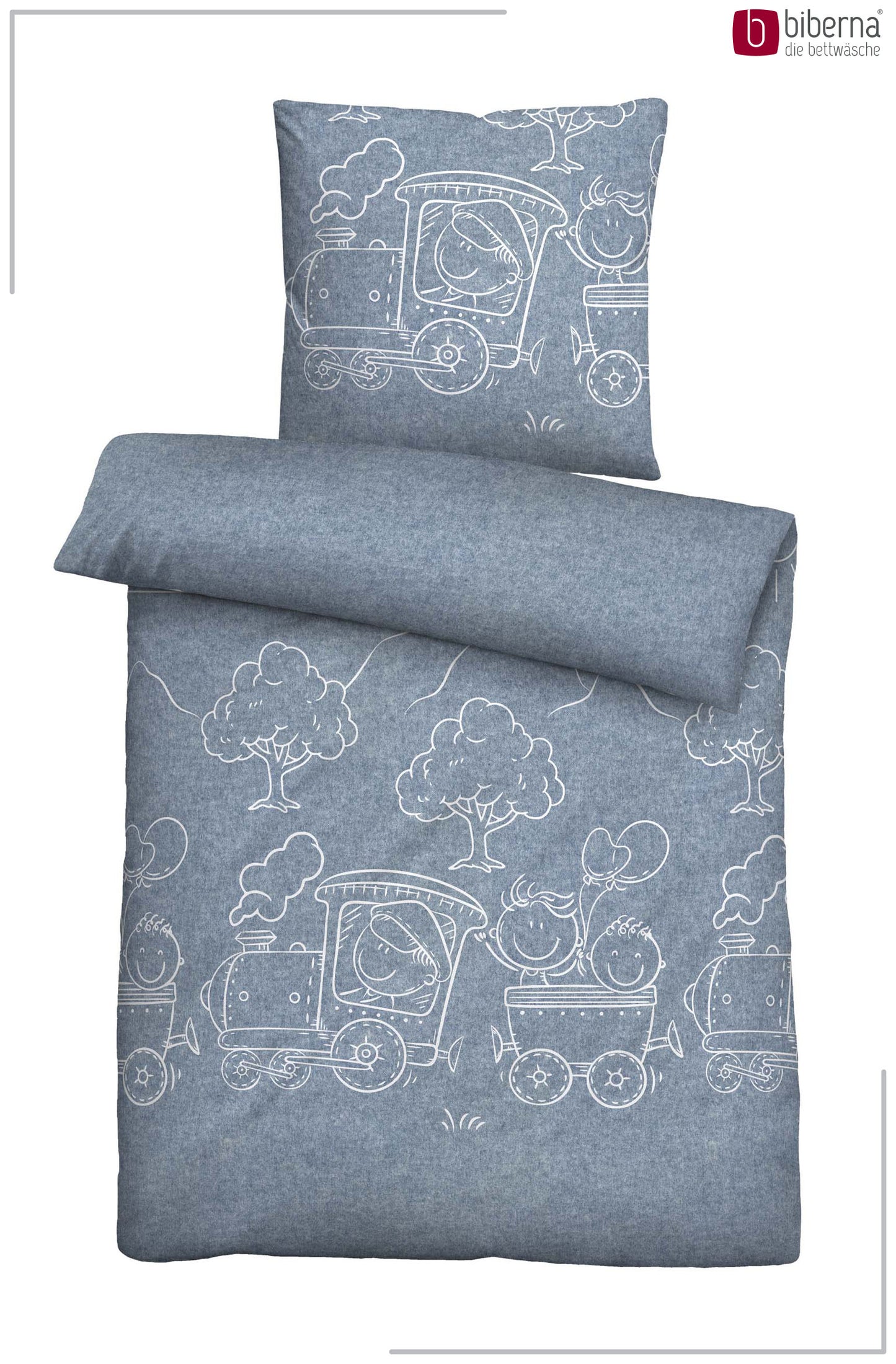 biberna Melange-Flanell Bettwäsche Blau – Produktdetail