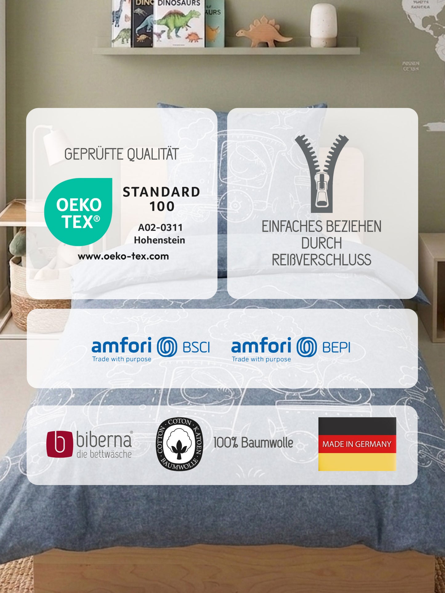 biberna Melange-Flanell Bettwäsche Blau – Produktdetail