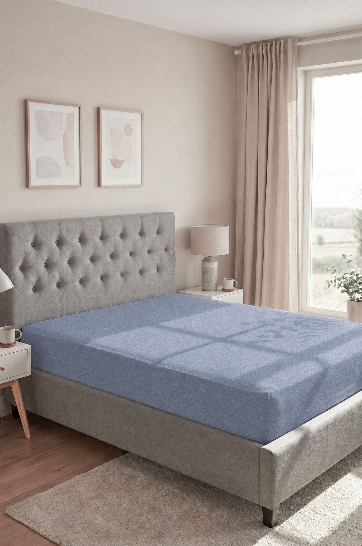 biberna Spannbetttuch – Blau im Schlafzimmer