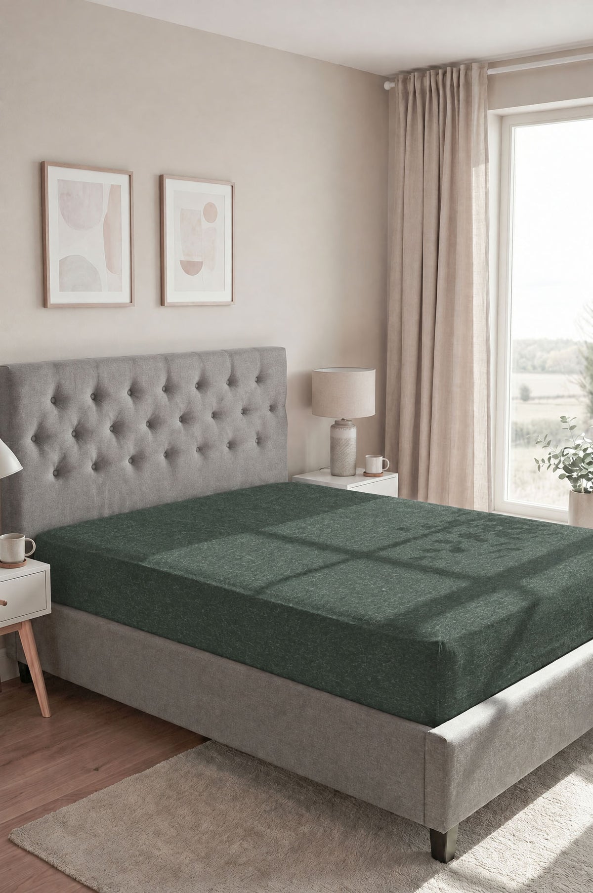 biberna Spannbetttuch – Dunkelgrün im Schlafzimmer