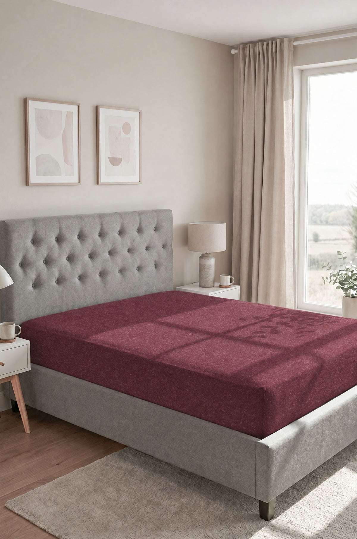 biberna Spannbetttuch – Burgund im Schlafzimmer
